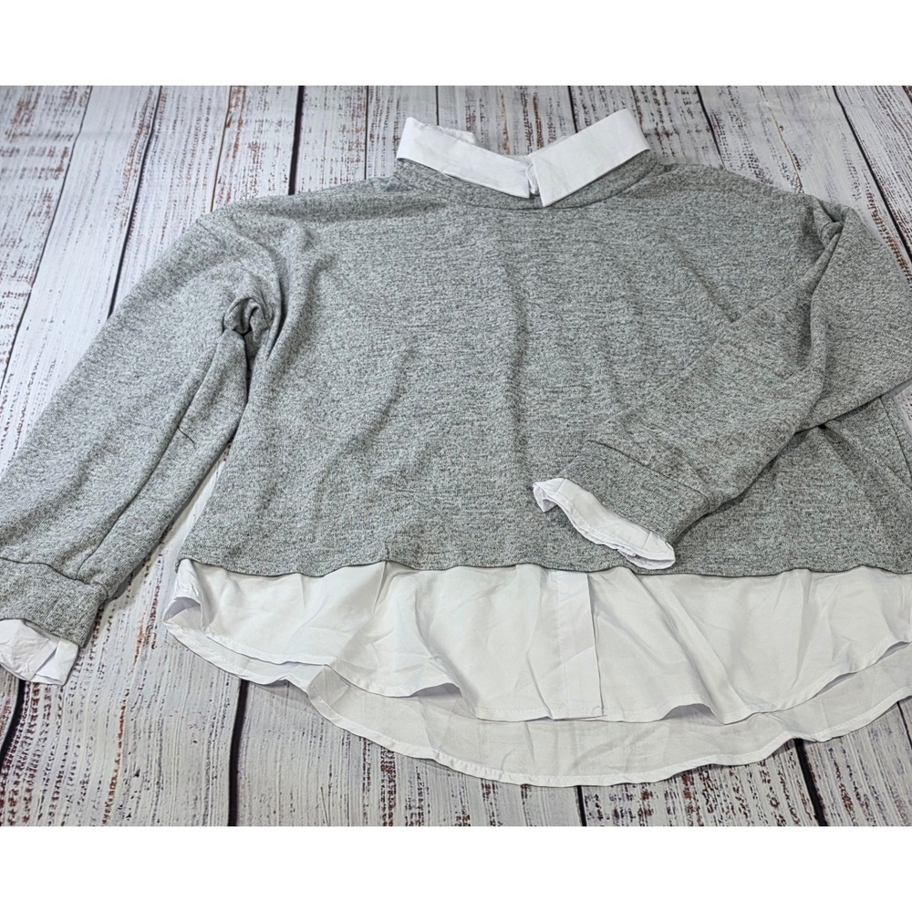 Unbranded Layered Pullover Top Women 3XL Grey White Excellent Preppy Knit Trim